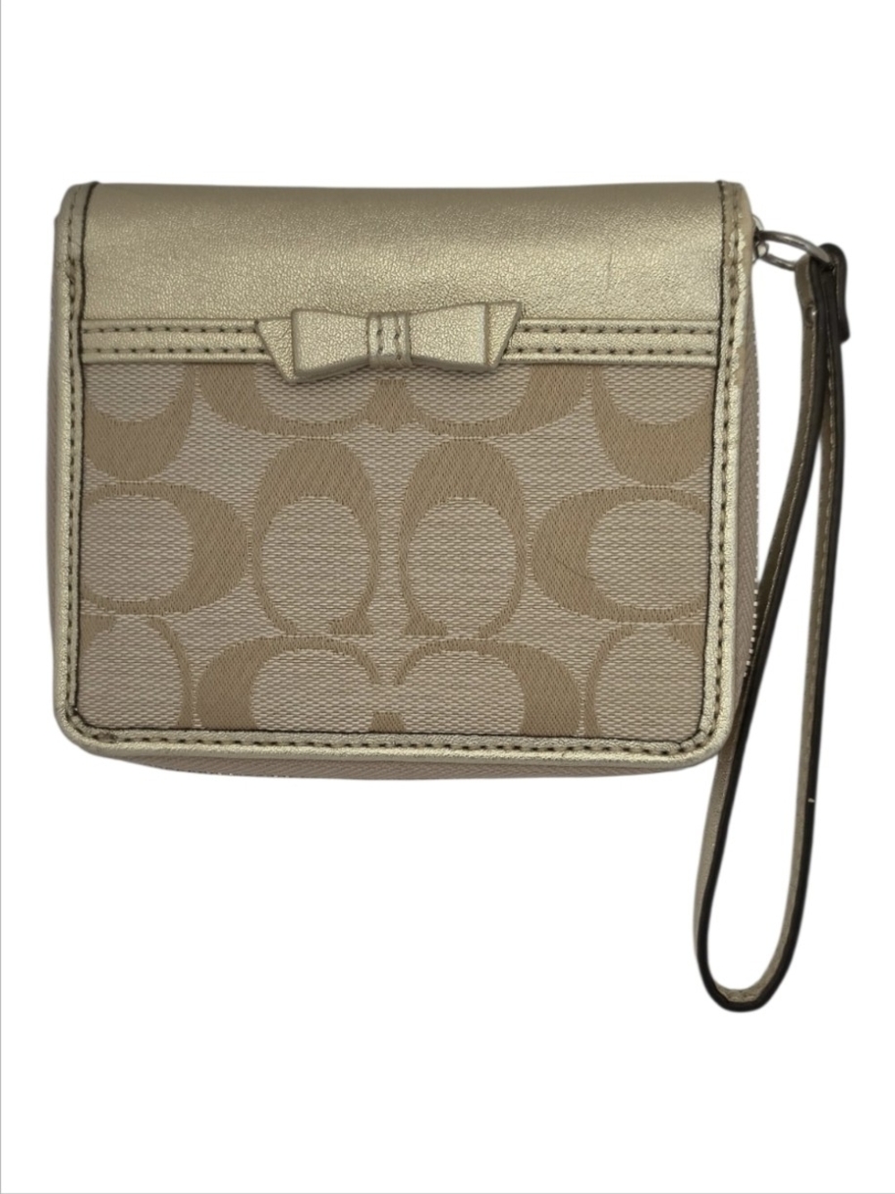 Designers Gold Signature Bow Accent Canvas Wristlet Wallet